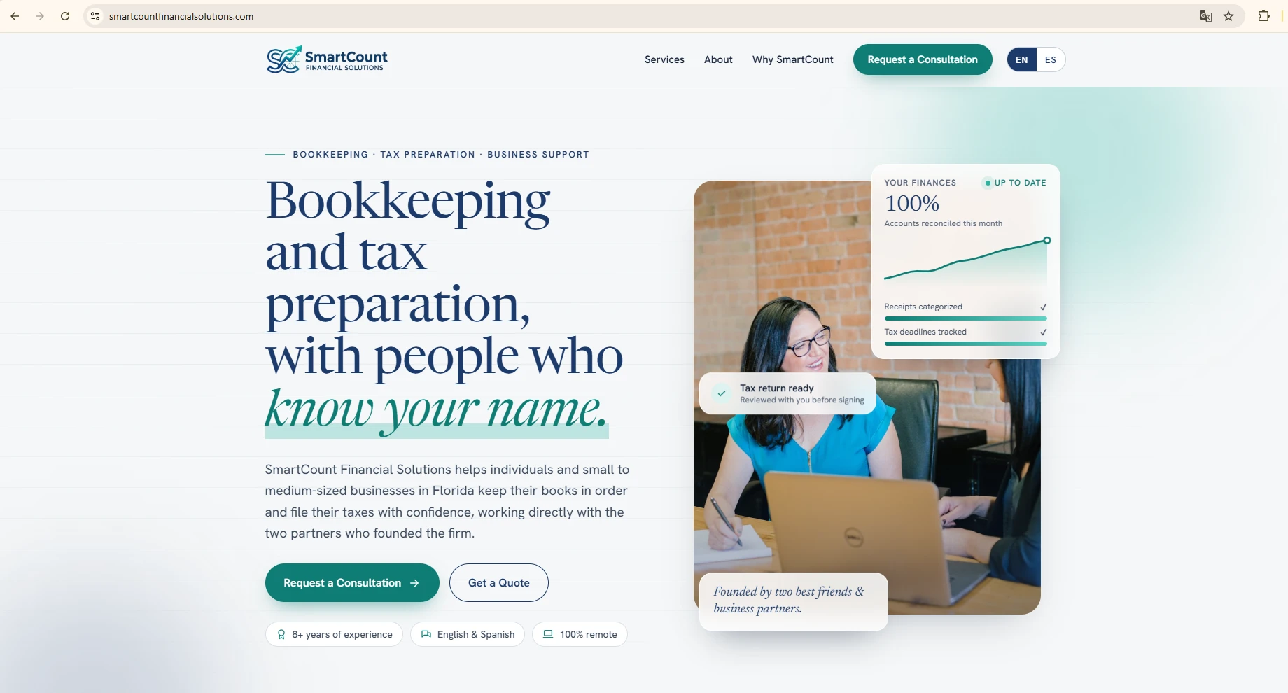Página de inicio de Smartcount Financial Solutions